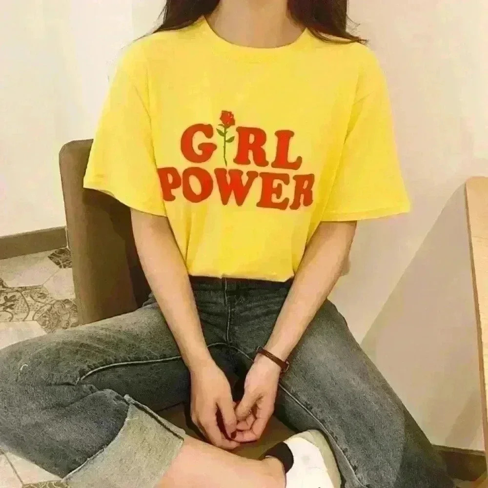 Girl Power Rose Yellow Graphic Tee Size Small